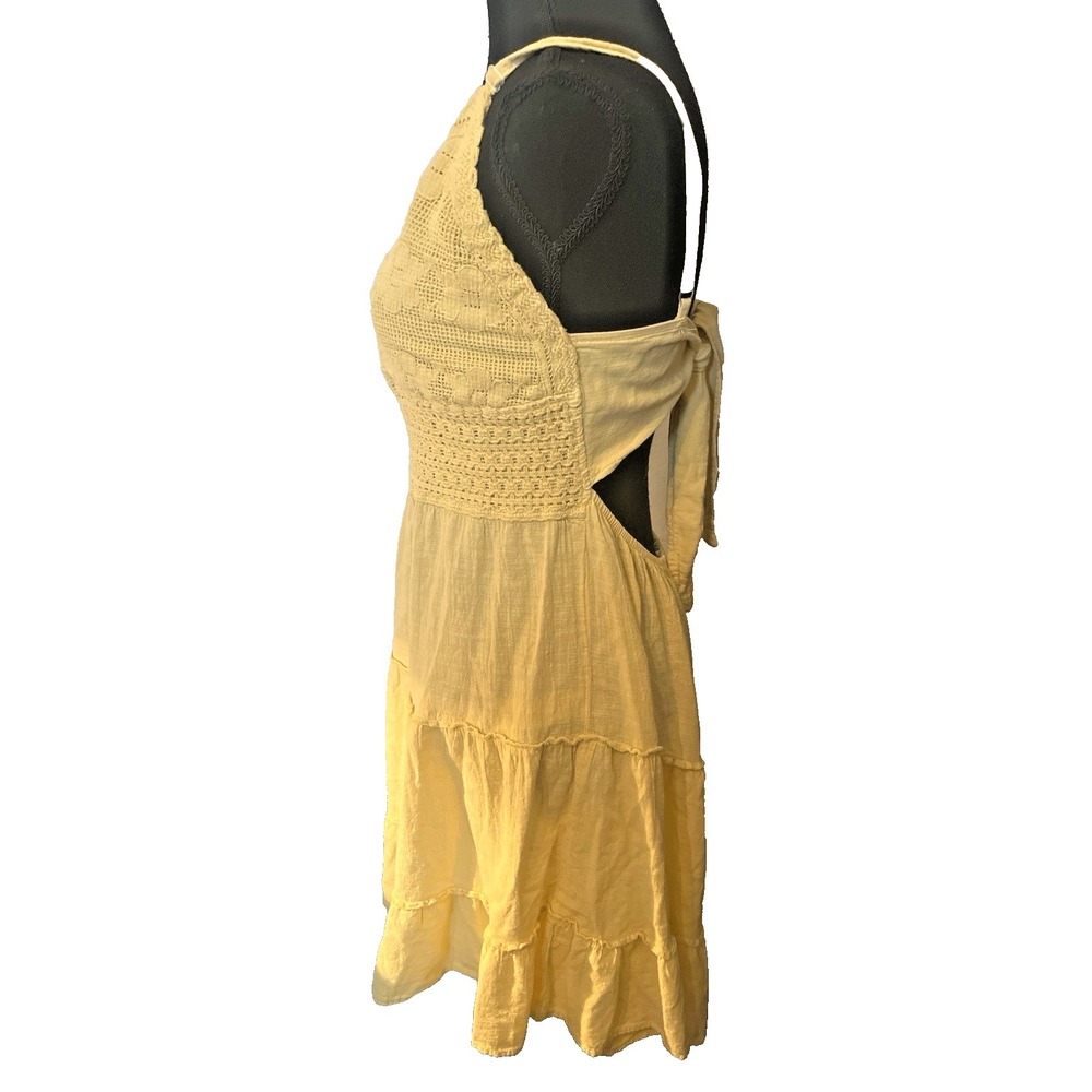 Altar'd State Yellow Tiered Boho Dress XL Crochet Lace Open Back Tie Sundress - Picture 3 of 6
